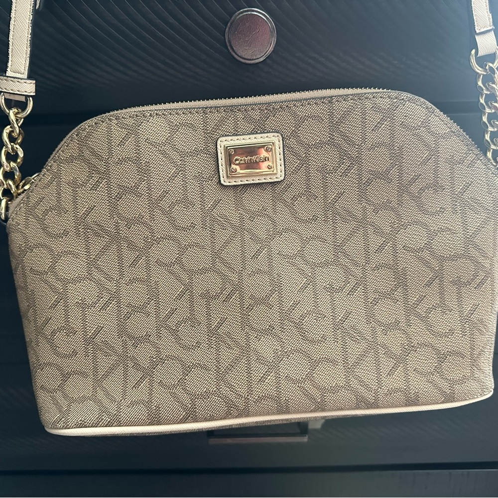 Calvin Klein Monogram Tan Crossbody Bag